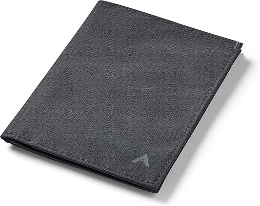 Allett Travel Wallet, Jet Black | Nylon, Thin Bifold, RFID Blocking, Minimalistic, Front Pocket | Holds Up To 10 Cards & Passport | For Men & Women