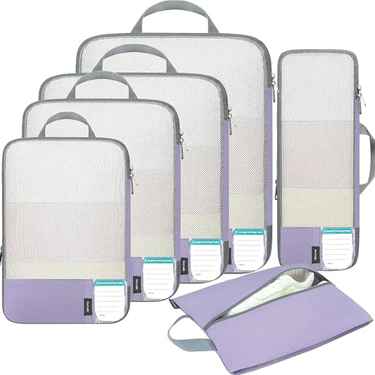 BAGAIL 6 Set/4 Set Lightweight Compression Packing Cubes for Travel, Anti-Tearing Expandable Organizer Bags for Suitcase