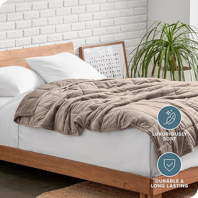 Bare Home Weighted Blanket King Size 25lb (80" x 87") for Adults - Minky Fleece - Premium Heavy Blanket Nontoxic Glass Beads (Taupe, 80"x87")