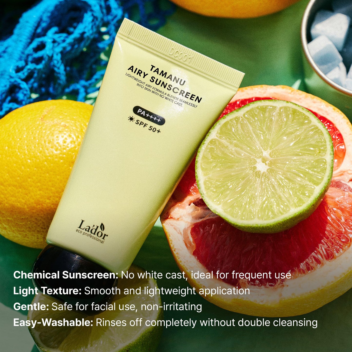 La'dor Tamanu Airy Sunscreen Daily UV Defense Invisible Lightweight Airy Fit Finish No White Cast Non-greasy Non-oily Hydrating SPF 50+ PA++++ Sun Protection Care Korean Skincare