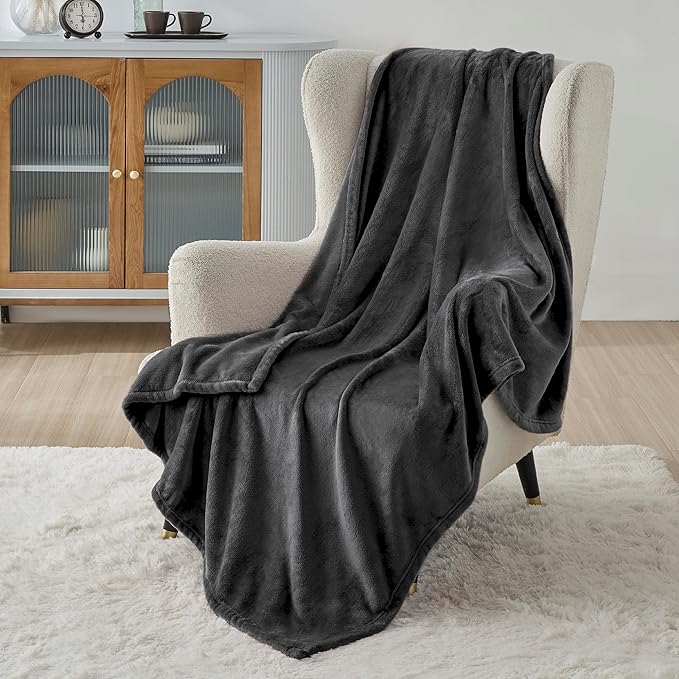 Bedsure GentleSoft Fleece Throw Blanket Dark Grey - 300GSM Blankets for Couch, Sofa, Bed, Soft Lightweight Plush Cozy Throws for Toddlers