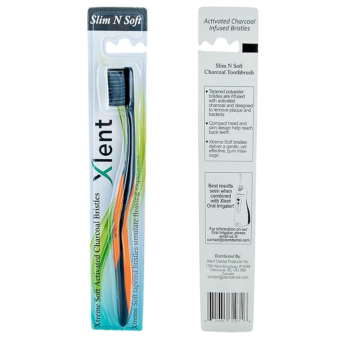 Activated Charcoal Bristle Toothbrush - Xtreme (Extreme) Soft, Ultrafine, Tapered bristles, Compact Head & Slim Design - (8 Count)