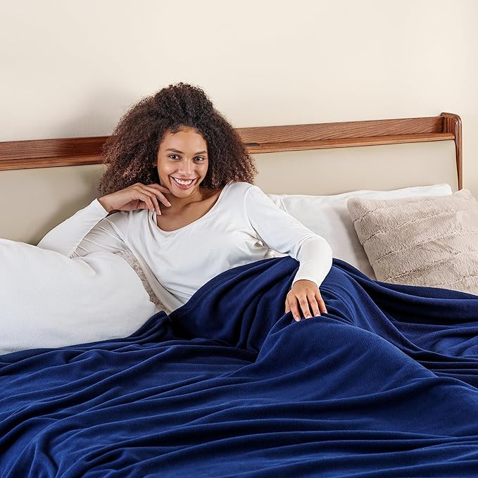 Berkshire Blanket Microfleece Twin Size Bed Blanket Navy,Lightweight Soft Breathable Plush Micro Fleece Blanket for Bed Couch Sofa,60x92 Inches