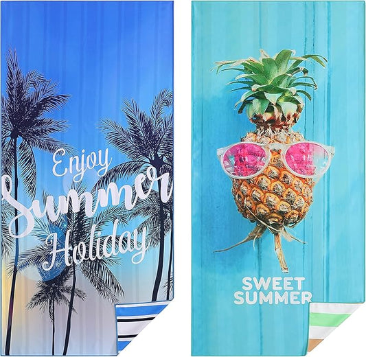 Casa Platino Pool Towel 2 Pack – Extra Large 32"x71" Quick Dry, Lightweight Microfiber Beach Towels for Poolside, Summer Camping & Travel – Sand Free & Compact – Eden