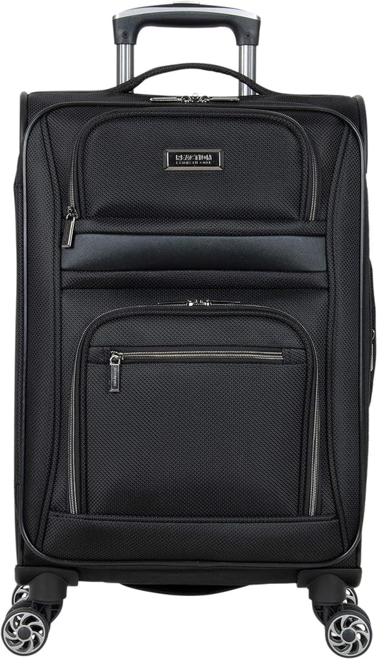 Kenneth Cole REACTION Rugged Roamer Lightweight Softside Expandable 8-Wheel Spinner Luggage, Black, 20-Inch Carry-On