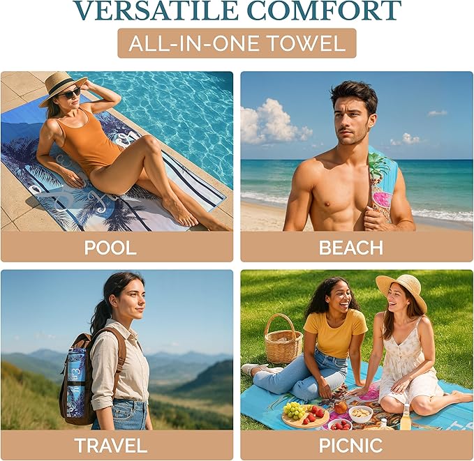 Casa Platino 6 Pack Beach Towels – Extra Large 71"x32" Sand Free Quick Dry Microfiber, Lightweight & Soft, Double-Sided Prints, Ideal Bachelorette Beach Towels for Travel & Vacation – Lorne