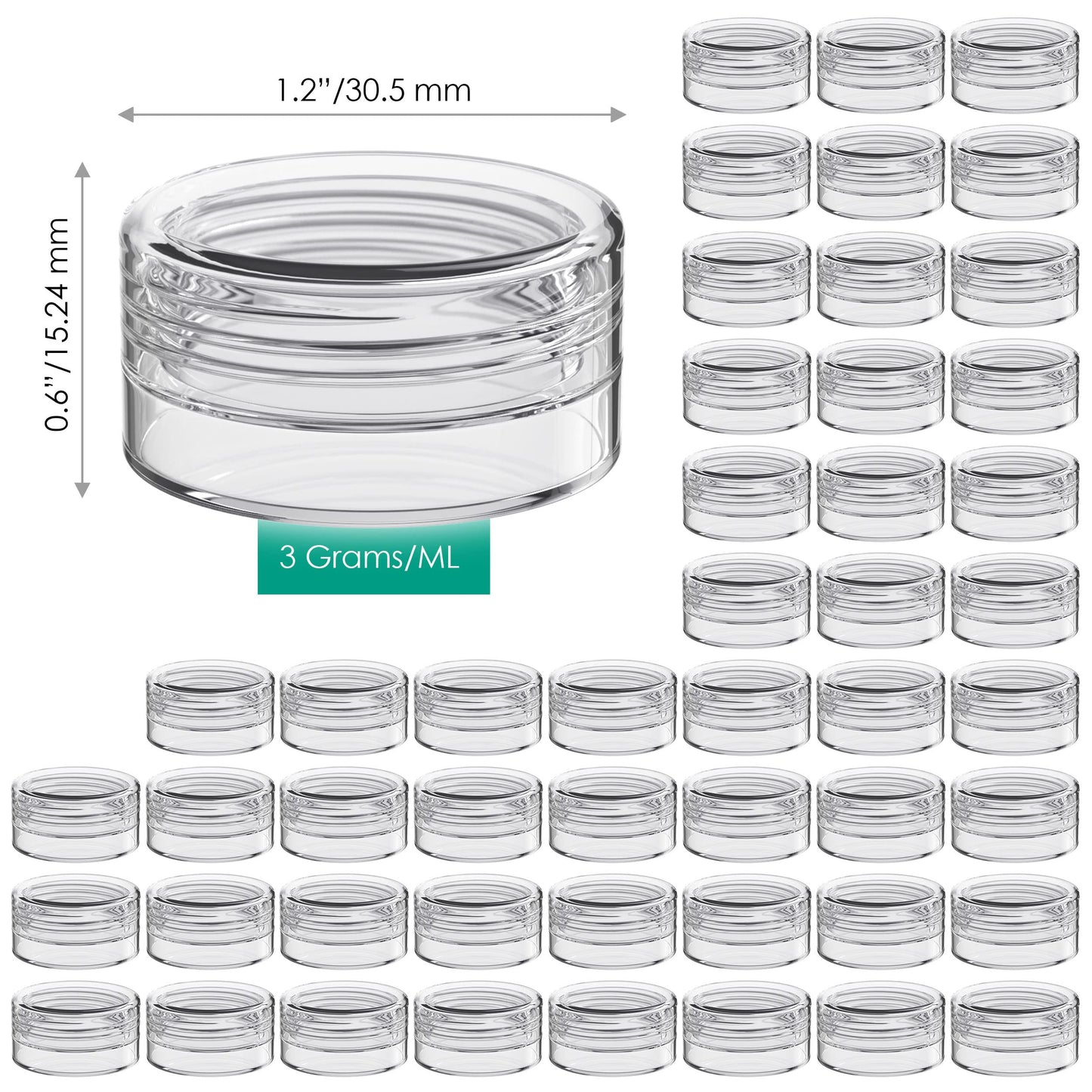 Houseables Sample Containers, Lip Balm Containers, Sample Jars, Mini Jars with Lids, Small, Empty, Makeup, Powder, Gloss, Cosmetic, Tiny, Chapstick, Dab, Wax, Scrub, Little, Clear Plastic 3 Gram, 50PK