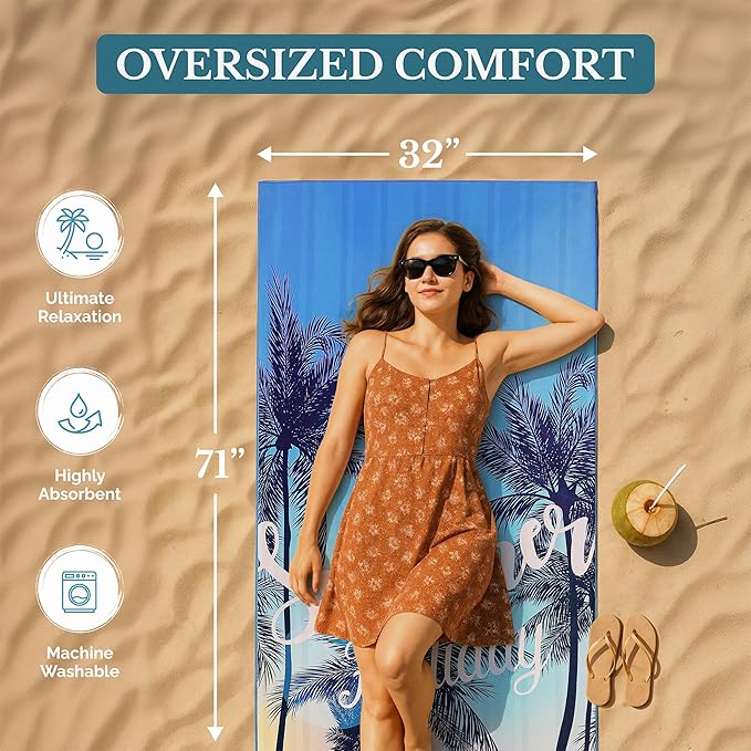 Casa Platino Beach Towel Set of 6 – Extra Large 71"x32" Sand Free Microfiber Towels, Quick Dry & Lightweight with Double-Sided Prints, Mesh Bag Included, Beach Bag Essentials for Travel – Maslin