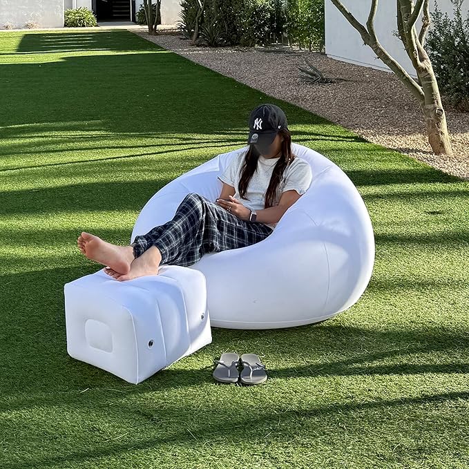 Inflatable Foot Rest Pillow for Travel, Adjustable 3 Layers Height Cushion Kids/Adults Airplane Travel Pillow, Suitable for Office, Home, Trains, Cars - White