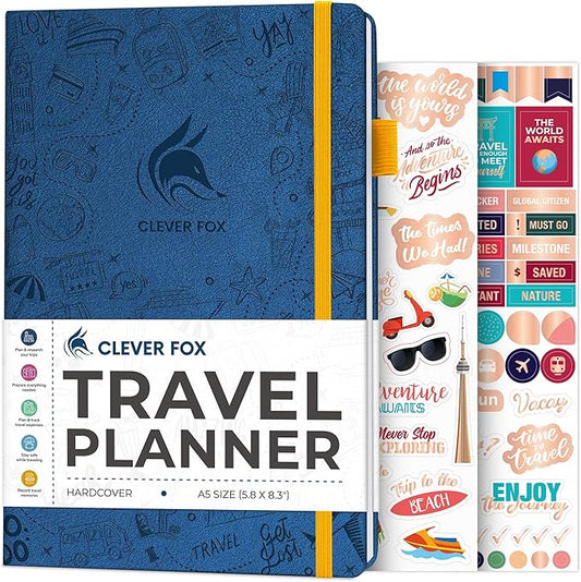 Clever Fox Travel Journal – Vacation & Trip Organizer with Budget Plan, Packing List, Travelling Expense Tracker, A5 (Mystic Blue)