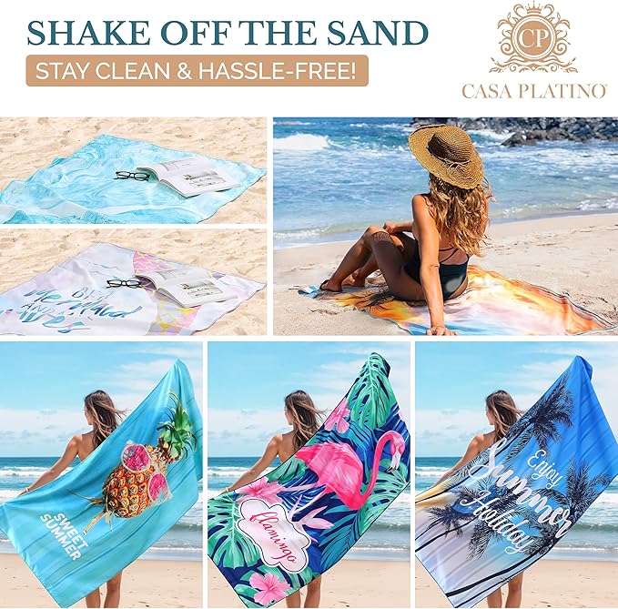 Casa Platino 6 Pack Beach Towels – Extra Large 71"x32" Sand Free Quick Dry Microfiber, Lightweight & Soft, Double-Sided Prints, Ideal Bachelorette Beach Towels for Travel & Vacation – Lorne