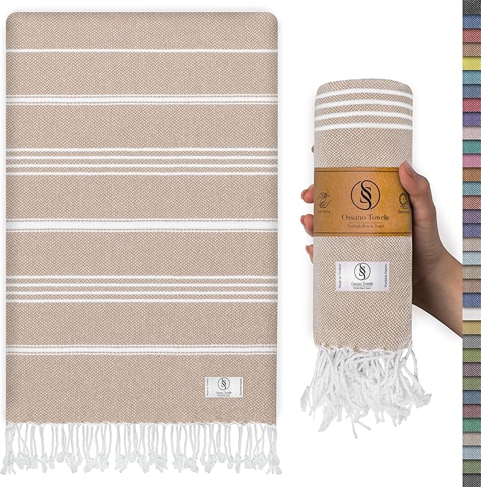 Beige Beach Towel – Sand Free & Quick Dry, Oversized (39” x 71”), Decorative, Versatile, and Functional, Ideal as, Beach Essential, Picnic Blanket, Turkish Towel, Yoga Mat, Picnic Towel