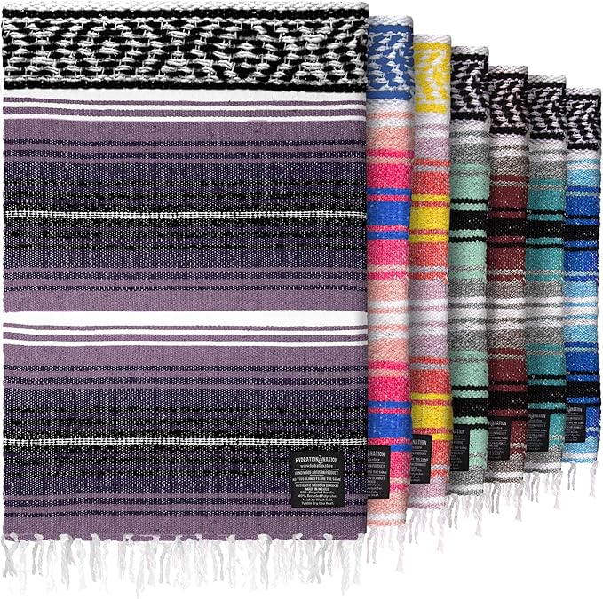 Authentic Large Handwoven Mexican Blanket - Soft Yoga- Durable Serape- Lightweight Falsa, Beach, Camping, Picnic, Outdoor Blanket 70"x50" - Lavender Jade