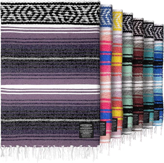 Authentic Large Handwoven Mexican Blanket - Soft Yoga- Durable Serape- Lightweight Falsa, Beach, Camping, Picnic, Outdoor Blanket 70"x50" - Lavender Jade