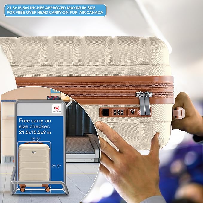 Carry On Suitcase Hardside TSA Lock & USB Port Silent Double Spinner Wheels Maximum Carry-On Bag For Canada Air Approved Airlines( 21.5x15.5x9" ,Cream/Tan )