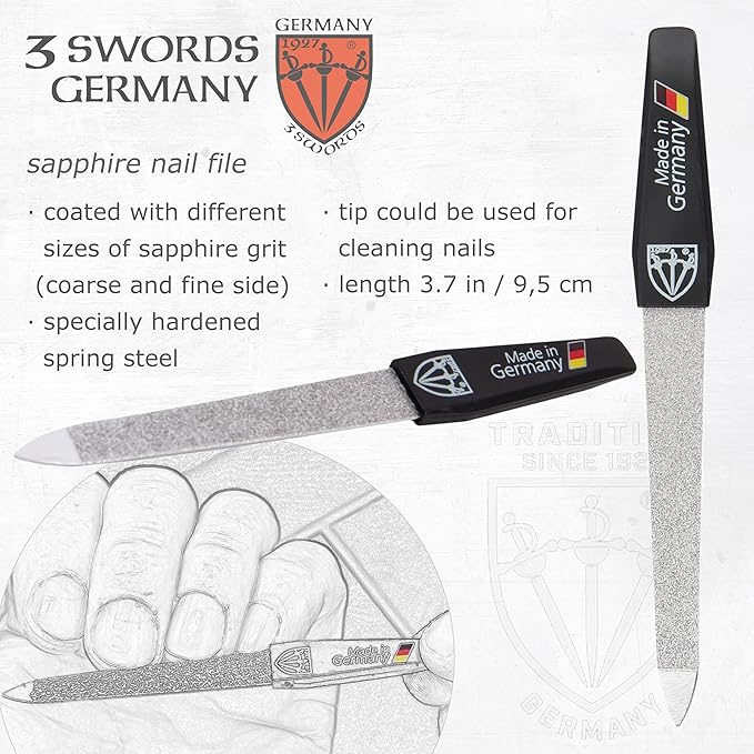3 Swords Germany - Brand Quality 4 Piece Manicure Pedicure Grooming kit Set for Professional Finger & Toe Nail Care Tweezers File Clipper Fashion Leather case in Gift Box, Made by 3 Swords (77211)