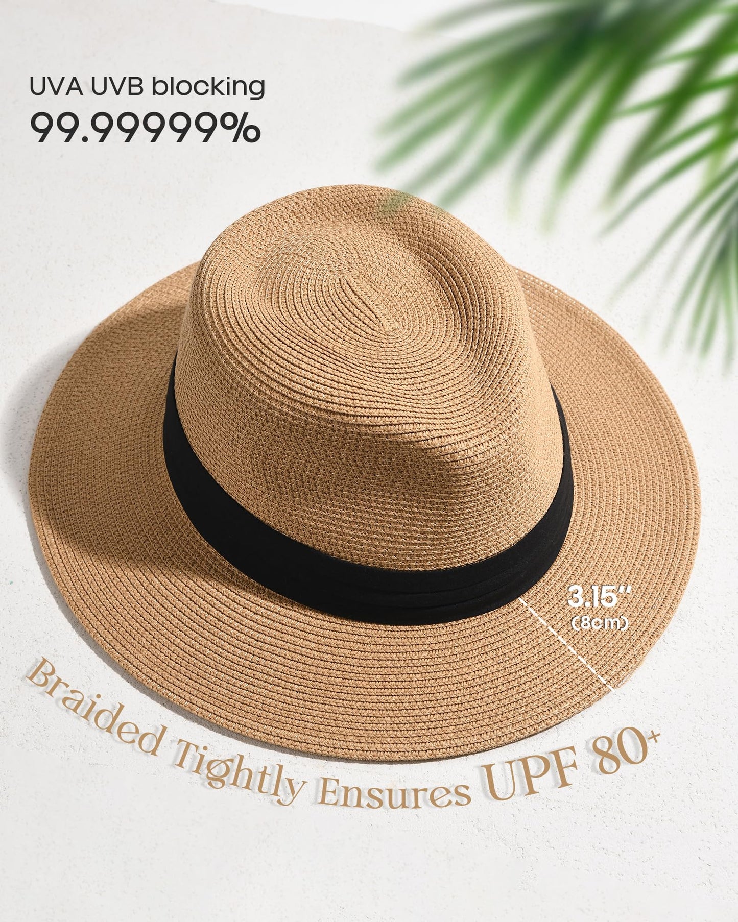 FURTALK Panama Hat Sun Hats for Women Men Wide Brim Fedora Straw Beach Hat UV UPF 80+