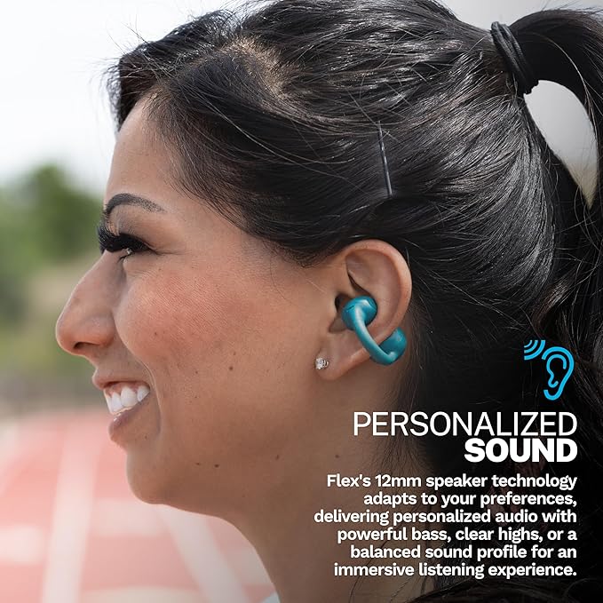 JLab Flex Open Earbuds, Clip-on Cuff Design, Wireless Open-Ear Audio Freedom Effortless Fit, Safe Listening, Bluetooth Multipoint, Customize with The App, Teal