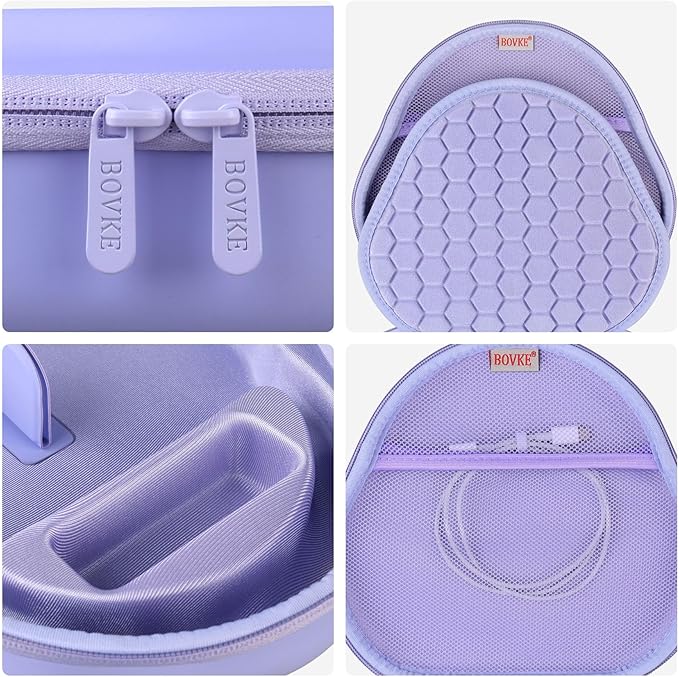 BOVKE Hard Carrying Case with Sleep Mode for Apple AirPods Max Wireless Over-Ear Headphones, AirPods Max Protective Portable Storage Bag with Mesh Pocket for USB-C Charging Cables Accessories, Purple