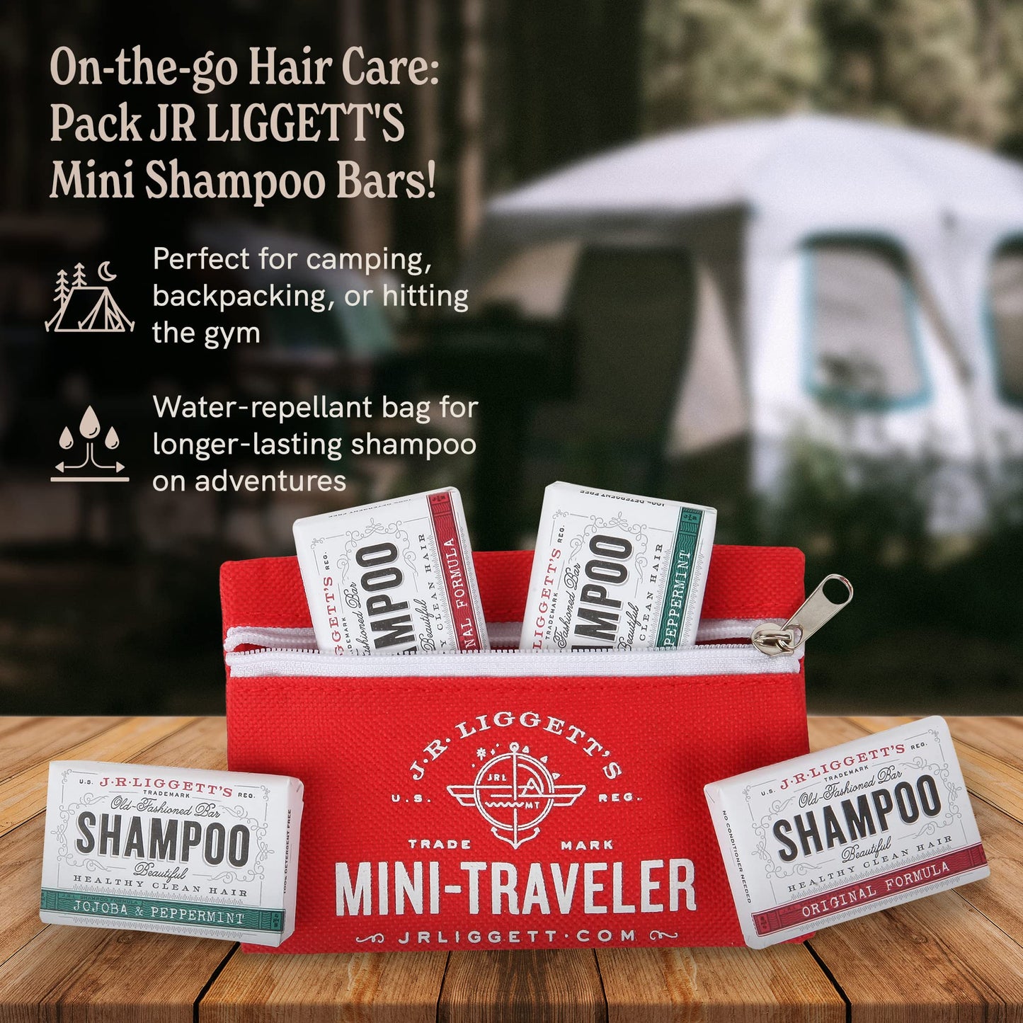 J·R·LIGGETT'S All-Natural Mini Shampoo Bars with Antioxidants - Sulfate-Free, Supports Strong and Healthy Hair, Travel Pouch Pack of 4