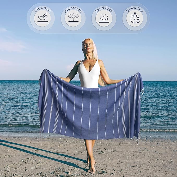 Blue Beach Towel - Compact & Lightweight, Oversized (39” x 71”), Quick Dry, Sand Free, and Functional, Perfect as a, Travel Blanket, or Boat Towel, Sand Resistant Beach Towels - Royal Blue