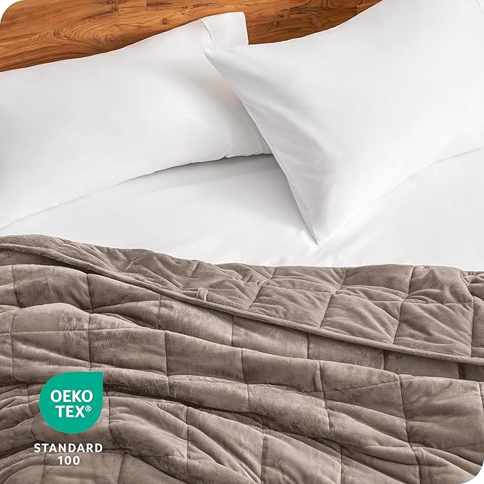 Bare Home Weighted Blanket Twin or Full Size 10lb (40" x 60") - Minky Fleece - Premium Heavy Blanket Nontoxic Glass Beads (Taupe, 40"x60")