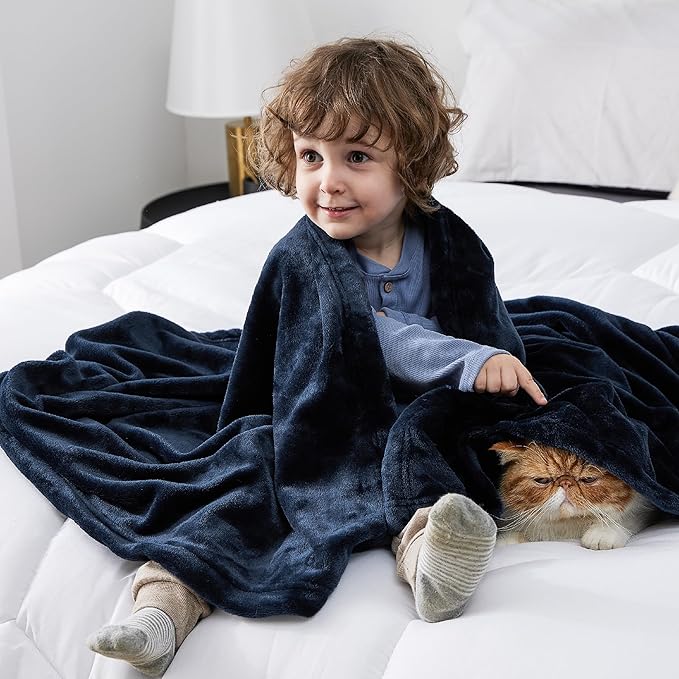 Bedsure GentleSoft Bedding Fleece Blanket for Girls and Boys - Soft Cozy Cute Small Throw Blankets for Travel, 43x55 Inches, Navy