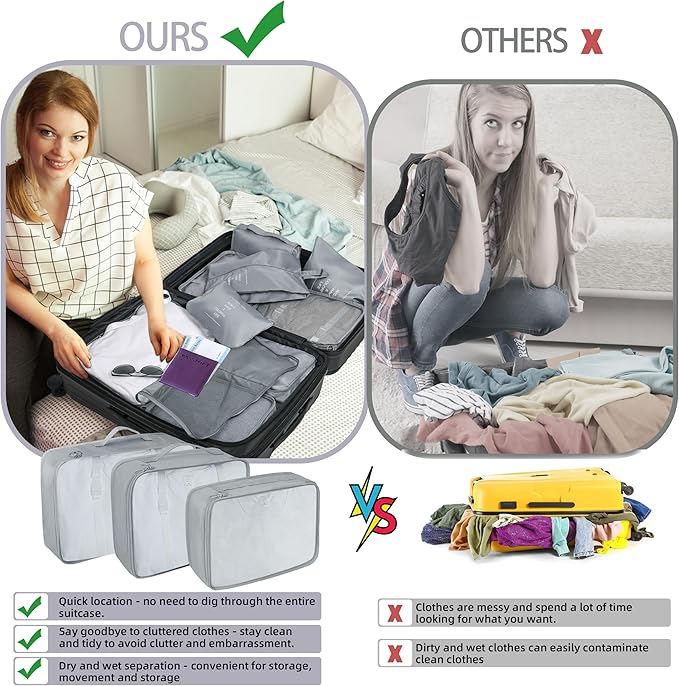 10 Pcs Set Packing Cubes - Travel Packing Organizers, Expandable Suitcase Organizer, Luggage Organizer Bags