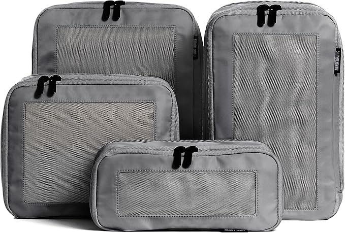 Compression Packing Cubes for Travel - Luggage Organizer Bags - Double Zipper Packing Cubes for Suitcases (4-Pack, Dark Grey)