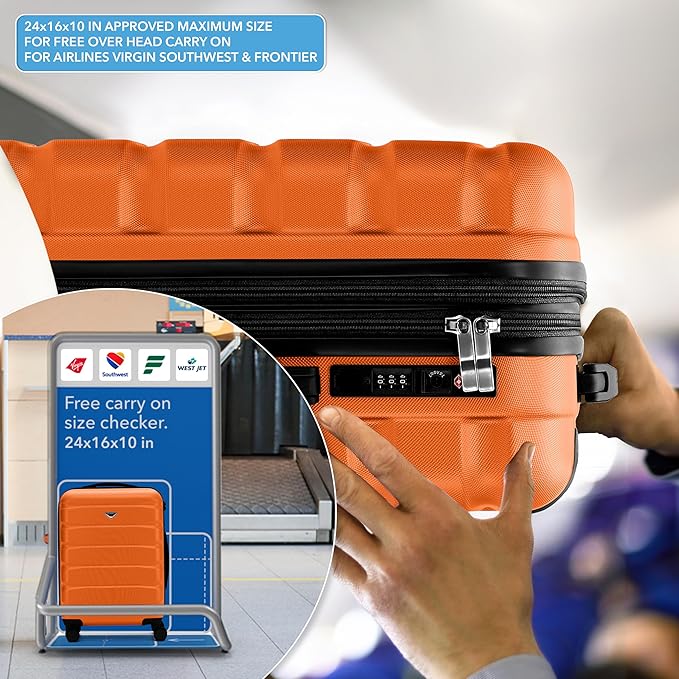 24x16x10 Expandable Carry On Suitcase Hardside TSA Lock USB C Lightweight Luggage Silent Double Spinner Wheels Maximum Overhead Carry-On Bag For Virgin & South West Approved Airlines