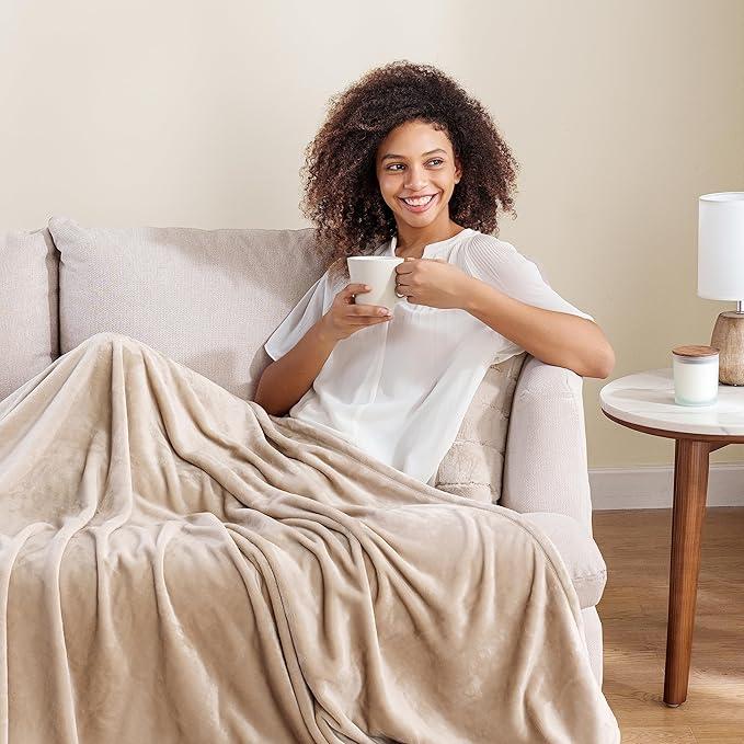 Berkshire Blanket Classic VelvetLoft® Solid Throw Blanket, Lightweight Soft Fuzzy Plush Throw Blanket for Bed and Couch, Grain, 50x60 Inches
