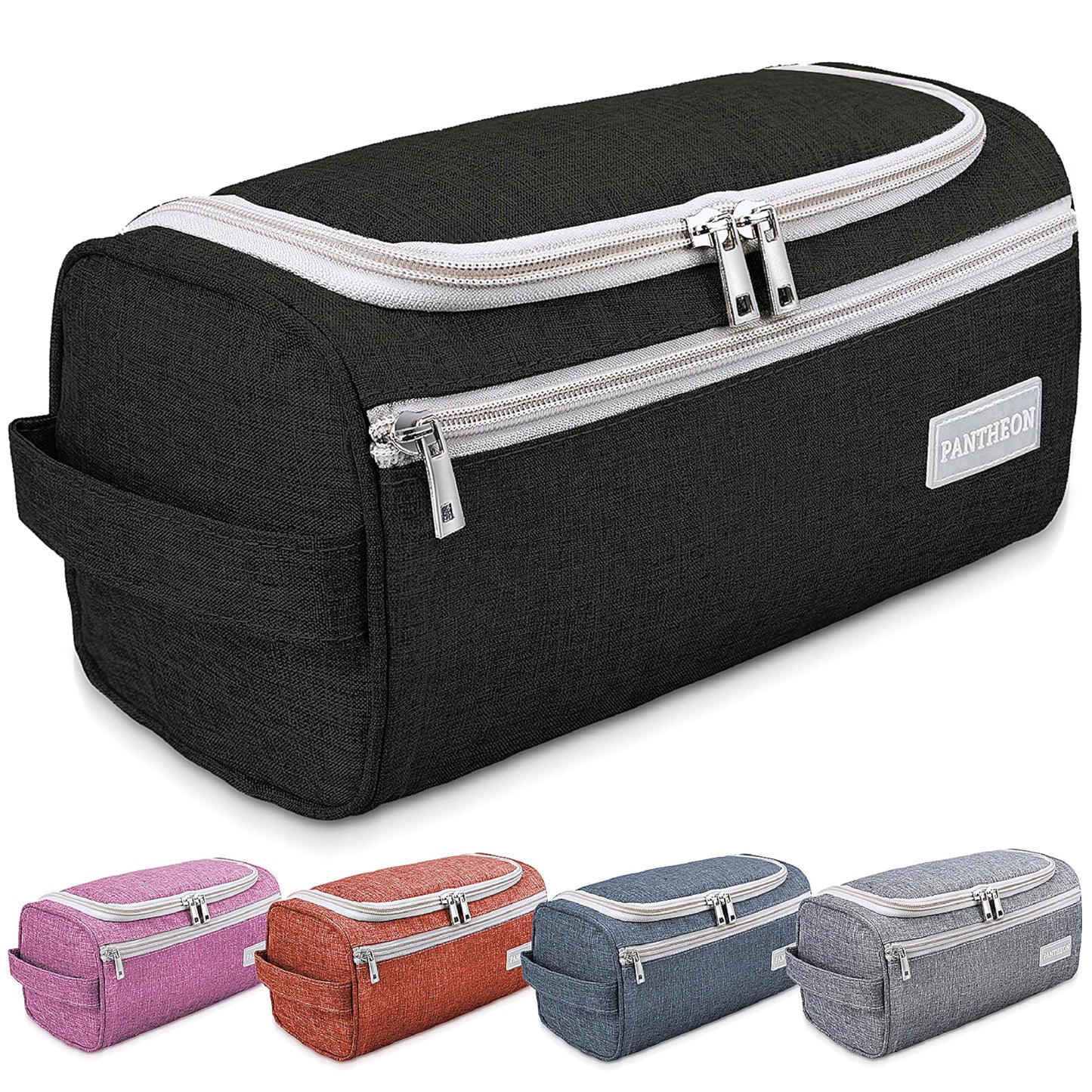 Pantheon Men's Toiletry Bag - Travel Toiletry Bag Wash Bag Hanging Dopp Kit Shaving Kit for Bathroom Shower - Mens Travel Bag Hanging Toiletry Organizer Toiletry Kit for Traveling (Black)