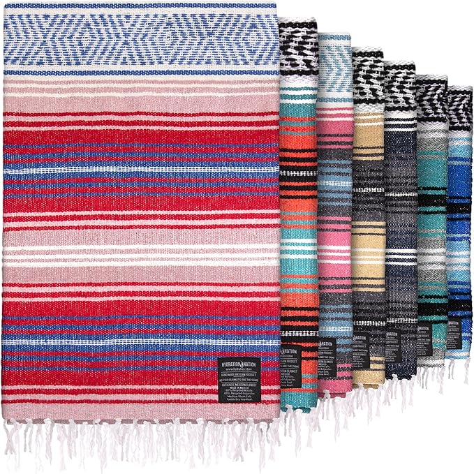 Authentic Mexican Serape Blanket - Soft & Durable - Lightweight Falsa - Coral, 70"x50"