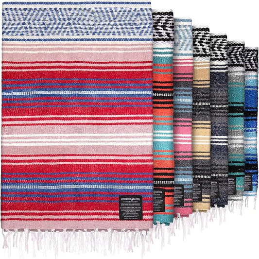Authentic Mexican Serape Blanket - Soft & Durable - Lightweight Falsa - Coral, 70"x50"