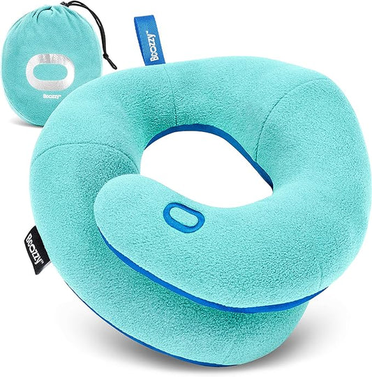 BCOZZY Kids Travel Neck Pillow (8-12 Y/O) – Patented Soft Child Pillow for Head & Chin Support in Car, Airplane, and Road Trip Sleeping. Adjustable Size. Carry Bag. Fully Washable. Medium, Light Blue