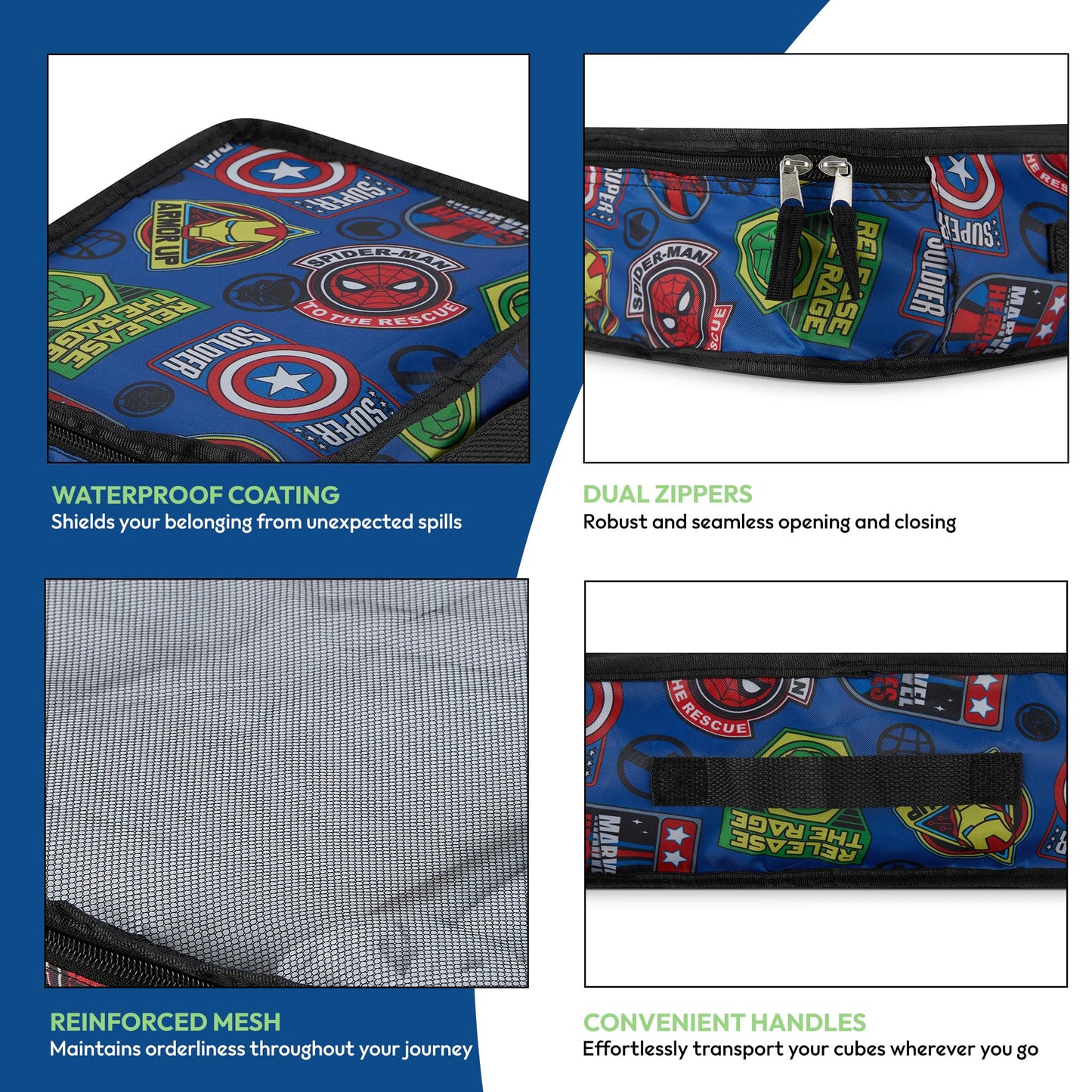 Marvel Comics 5-Piece Packing Cube Set - Spiderman, Ironman, Captain America - 5 Piece Packing Cubes Compression Travel Essential Accessories - Luggage Suitcase Organizer Set - For Kids, Adults