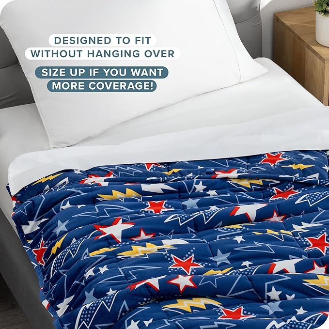 Bare Home Weighted Blanket Twin or Full Size 10lb (40" x 60") - Minky Fleece - Premium Heavy Blanket Nontoxic Glass Beads (Superhero, 40"x60")