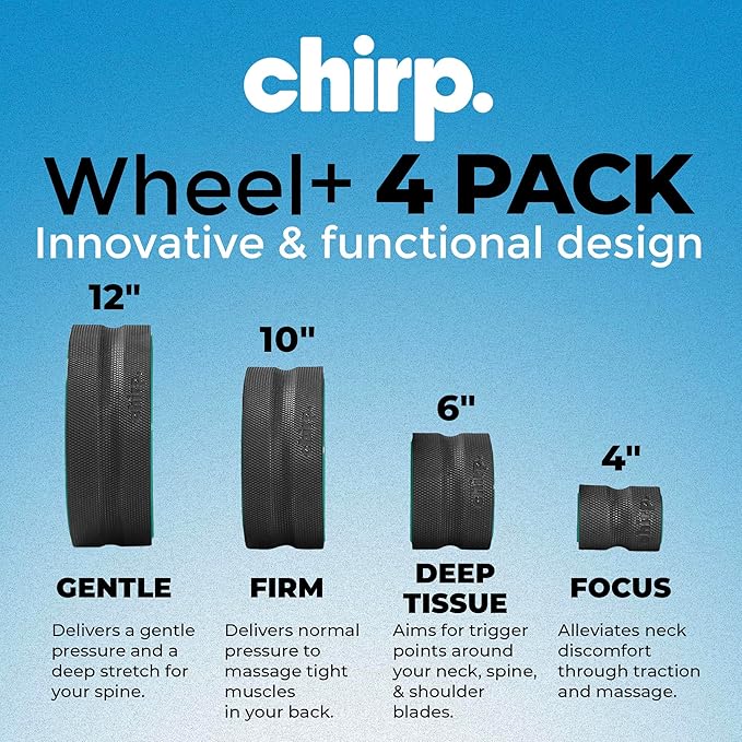 Chirp Wheel Foam Roller – Targeted Back & Neck Relief, Lumbar Spine Stretcher, Spinal Decompression Back Stretcher, Massage Roller with Density Foam for Physical Therapy, Supports 500lbs, 4-Pack Mint