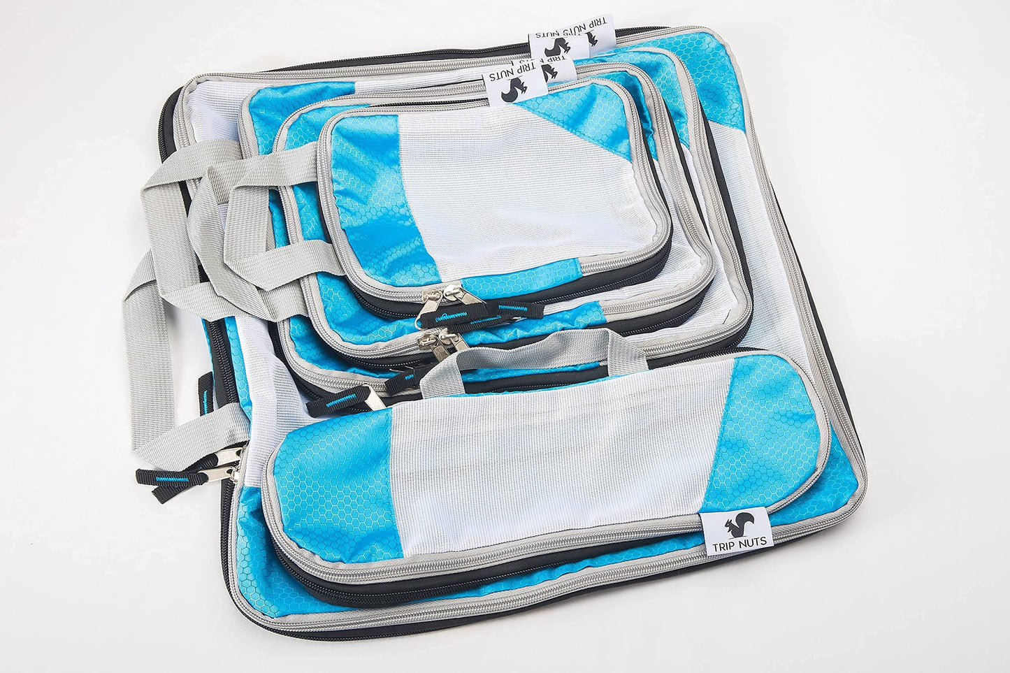 TRIP NUTS 6 Piece Travel Compression Packing Cubes Set - Luggage Organizer, BlueWhite