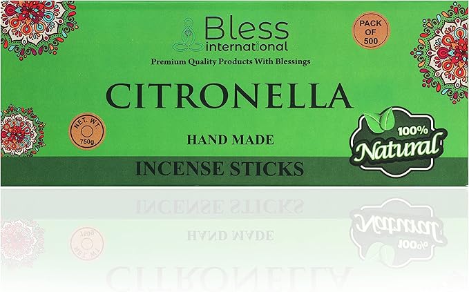 Bless-Citronella 100%-Natural-Handmade-Hand-Dipped-Incense-Sticks Organic-Chemicals-Charcoal-Free Purification-Relaxation-Positivity-Yoga-Meditation Best-Woods-Scent (500 Sticks (26 OZ))