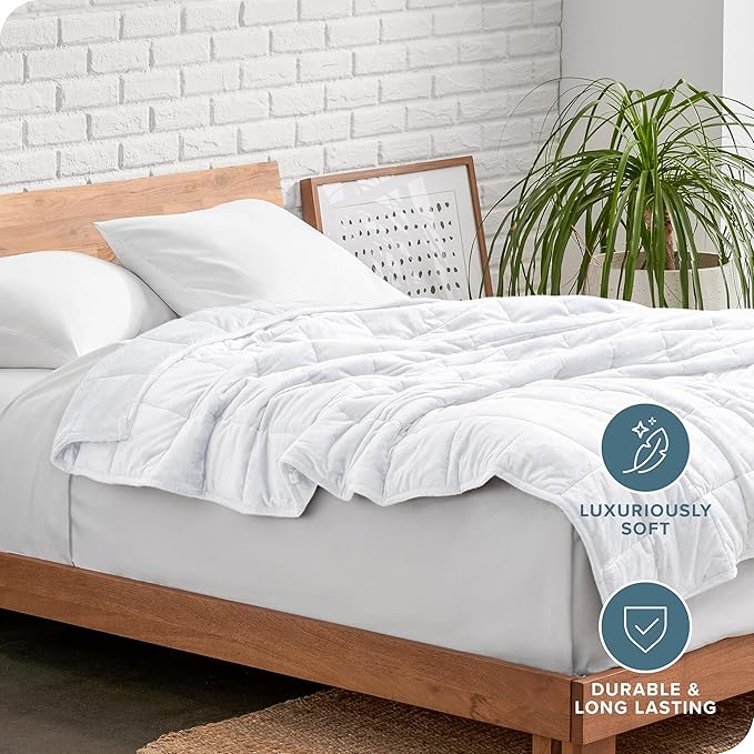 Bare Home Weighted Blanket King Size 25lb (80" x 87") for Adults - Minky Fleece - Premium Heavy Blanket Nontoxic Glass Beads (White, 80"x87")