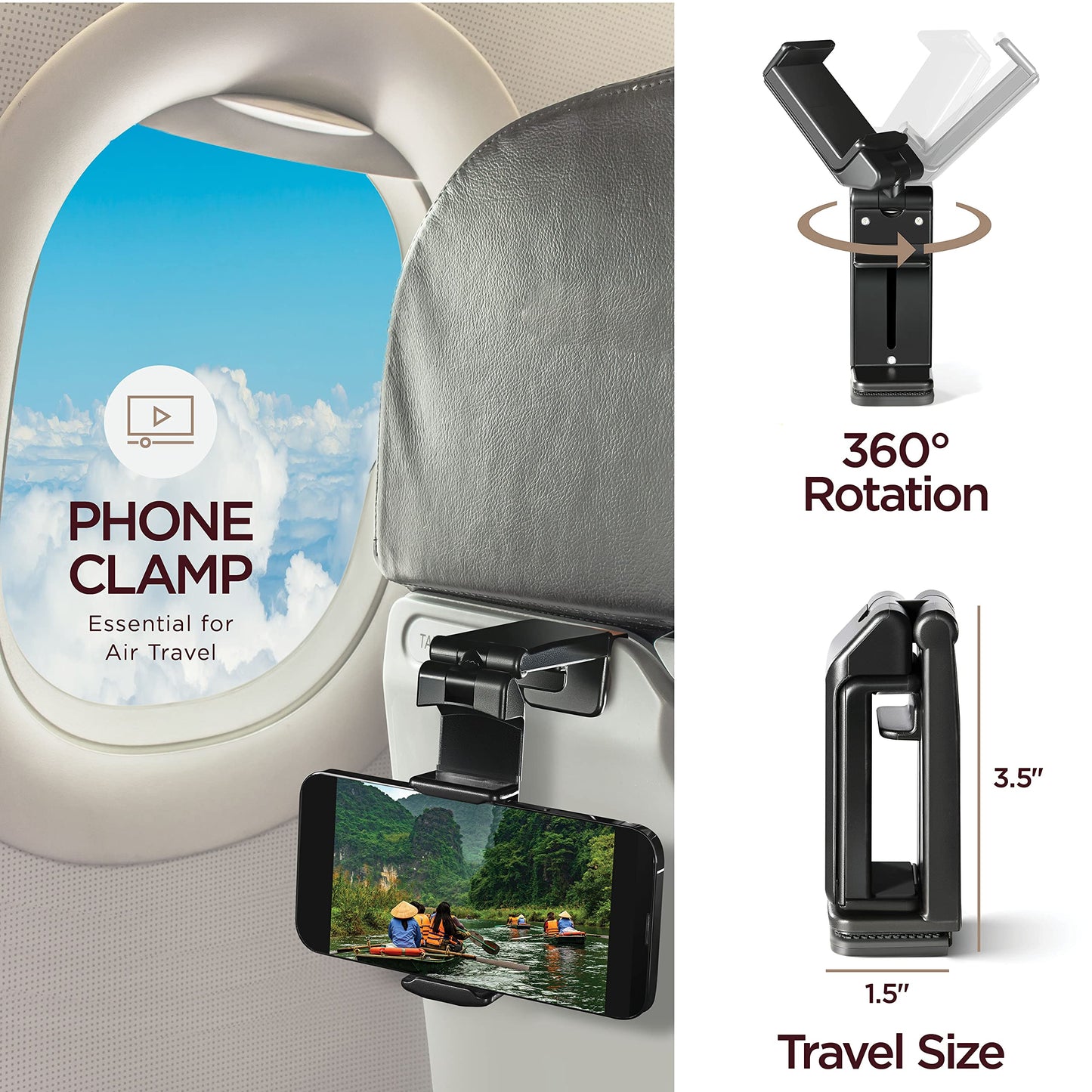 Airplane Neck Pillow Includes Travel Pillow + Airplane Phone Holder Mount + Eye Masks + Foot Hammock + Earplugs for Travel, 100% Pure Memory Foam Travel Pillow, 6 Pc Travel Kit