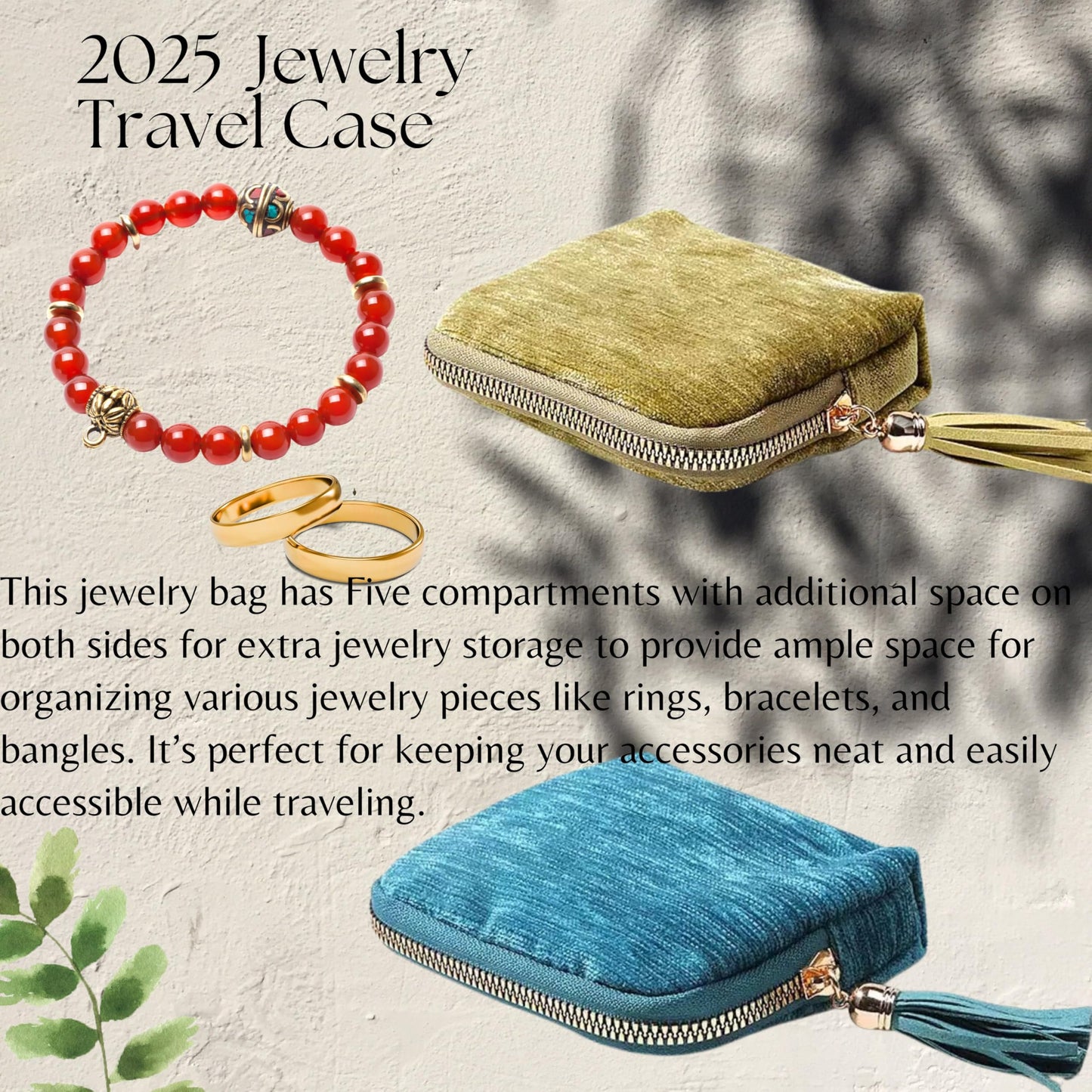 CHIMORY 2025 New Travel Jewelry Case – Portable Organizer for Rings, Bracelets, & Bangles with Tassel Zipper, Elegant Jewelry Roll for Journey, Crystal Jewelry Storage Pouch, Mini, Avocado Green