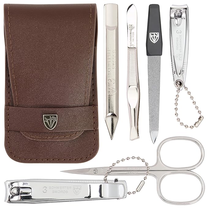 3 Swords Germany - brand quality 6 piece manicure pedicure grooming kit set for professional nail care with camo synthetic leather case - Made in Germany