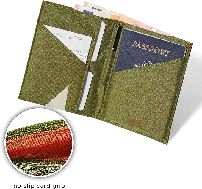 Allett Travel Wallet, Cala Green | Nylon, Thin Bifold, RFID Blocking, Minimalistic, Front Pocket | Holds Up To 10 Cards & Passport | For Men & Women