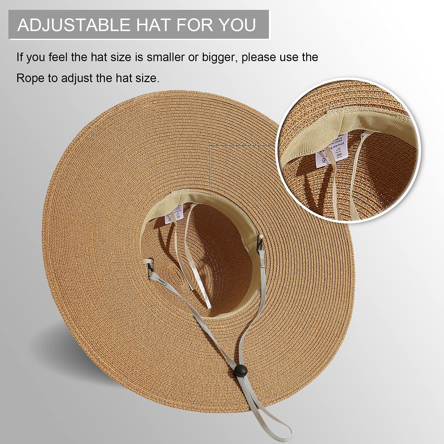 Lanzom Womens Wide Brim Straw Hat Big Floppy Foldable Roll up Cap Beach Sun Hat UPF 50+(Twine-Khaki)