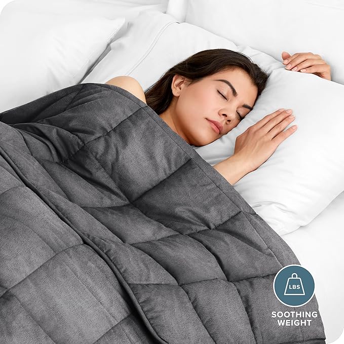 Bare Home Weighted Blanket Full or Queen Size 12lb (48" x 72") for Adults - Minky Fleece - Premium Heavy Blanket Nontoxic Glass Beads (Grey, 48"x72")