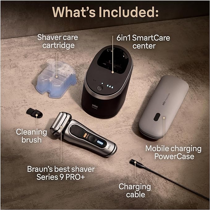 Braun Series 9 PRO+ 9577cc Electric Razor for Men, 5 Pro Shave Elements & Precision Long Hair Trimmer, 6in1 SmartCare Center, PowerCase for Mobile Charging, Wet & Dry, 60min Battery Runtime