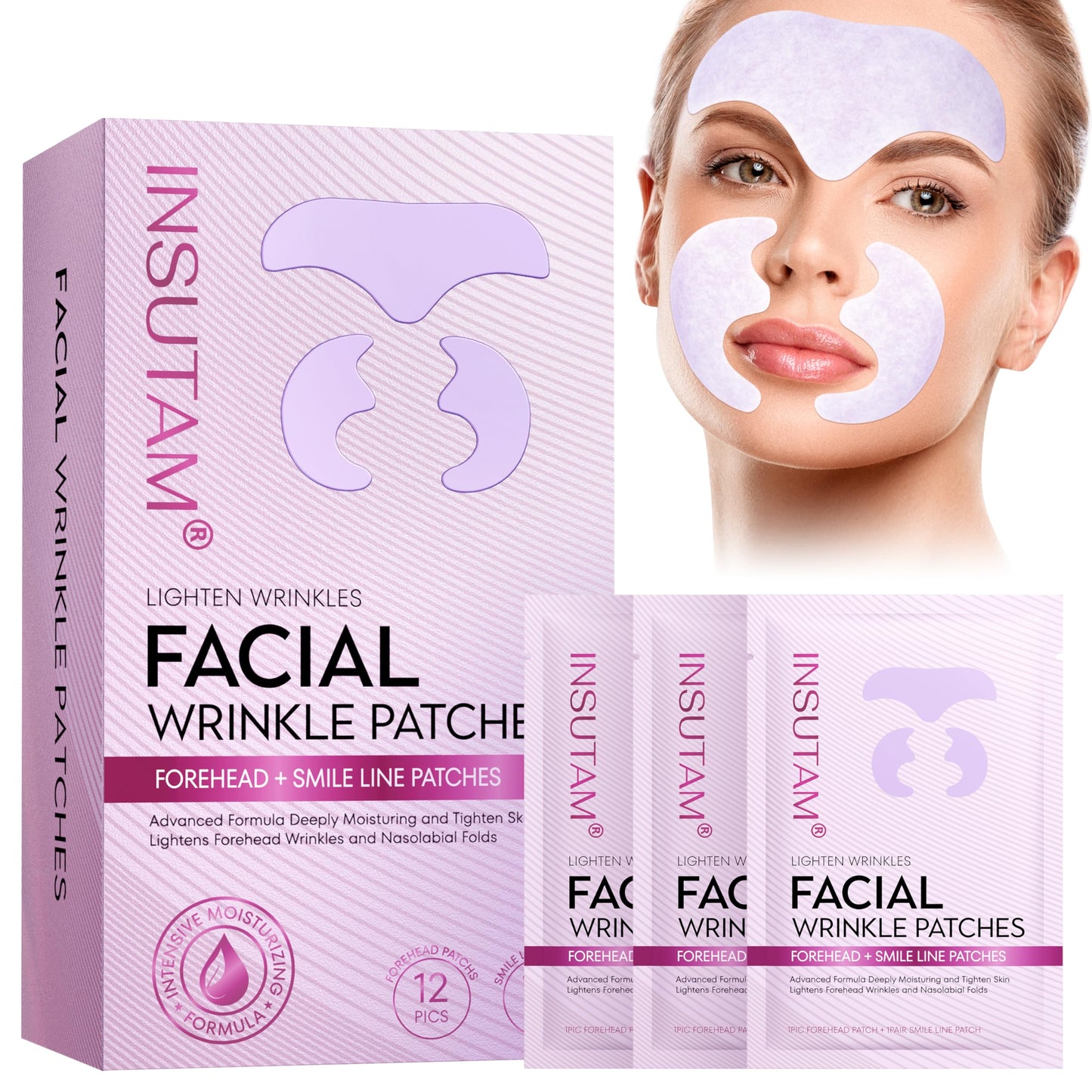 Insutam Forehead Wrinkle Patches for Anti-wrinkles: Overnight Face Wrinkles Patches to Lift Smile Lines for Women (PINK)