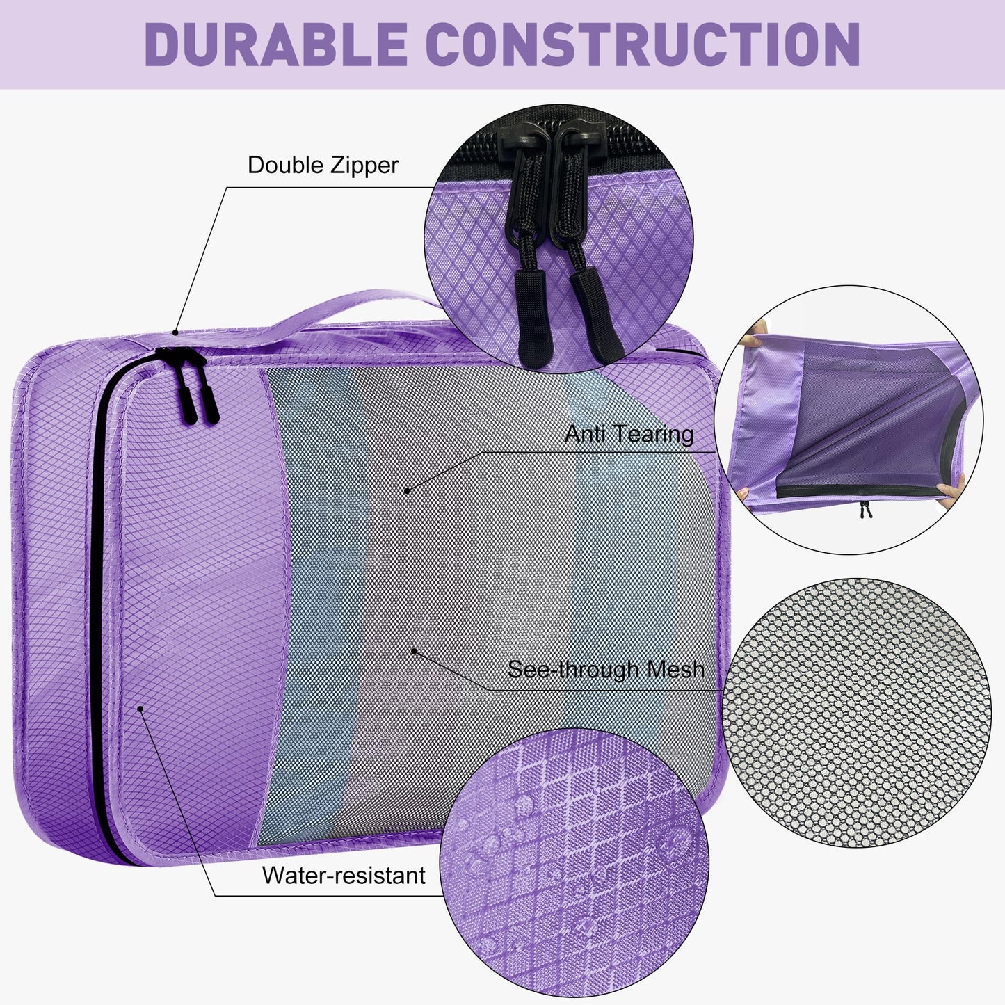 Toncoke 8-Piece Packing Cubes for Travel, Mesh Luggage Organizers with Shoe Bag, Toiletry Bag, Laundry Pouches, 4 Sizes (XL/L/M/S) for Suitcase Organization, Men Women Kids, Purple
